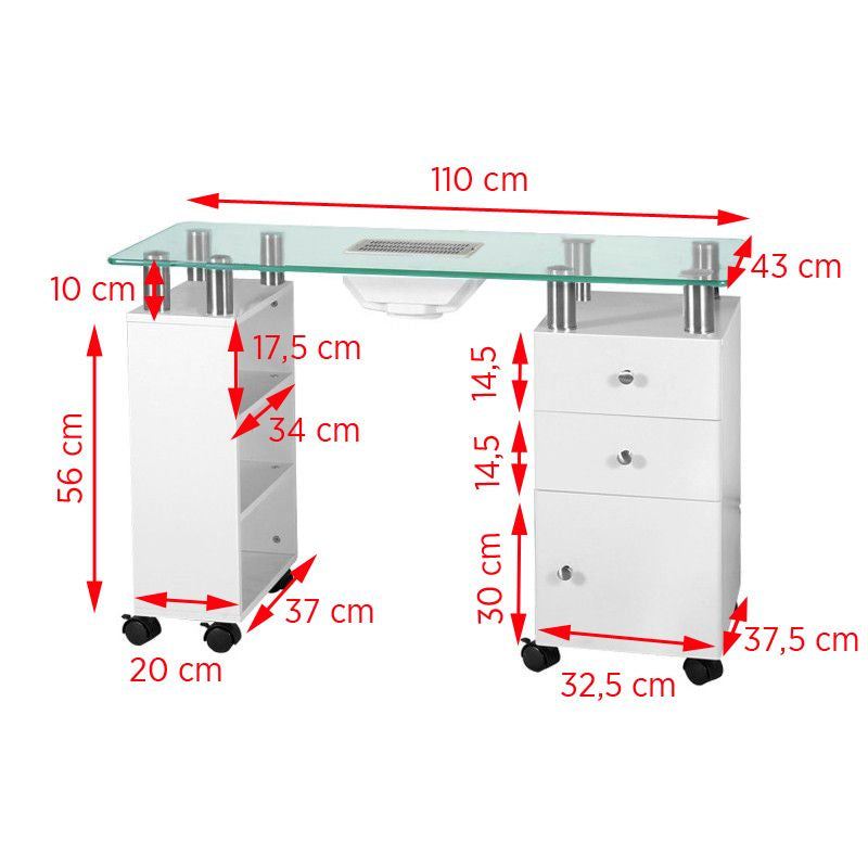 Glass desk with 013b absorber, white