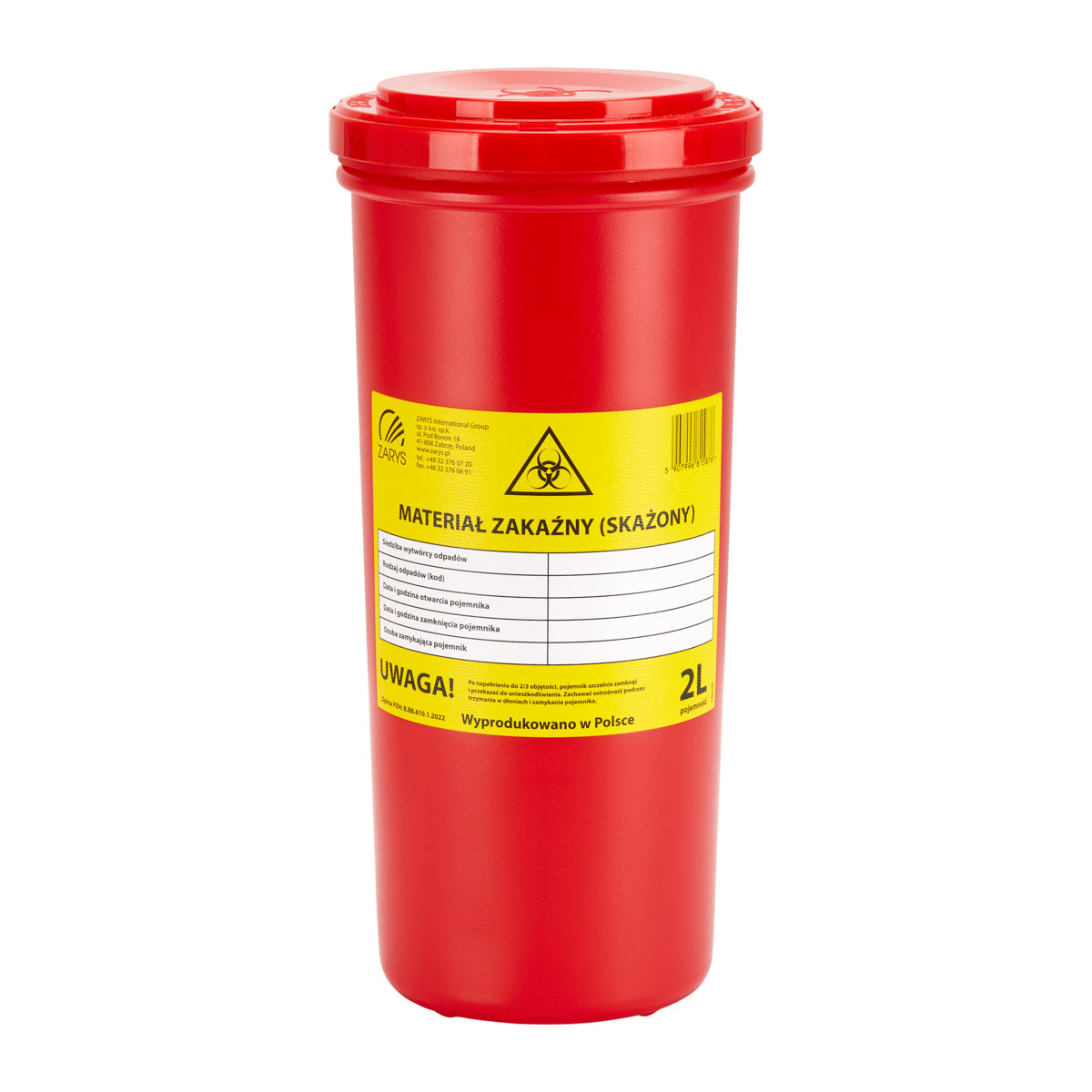 MEDICAL WASTE CONTAINER 2 L RED